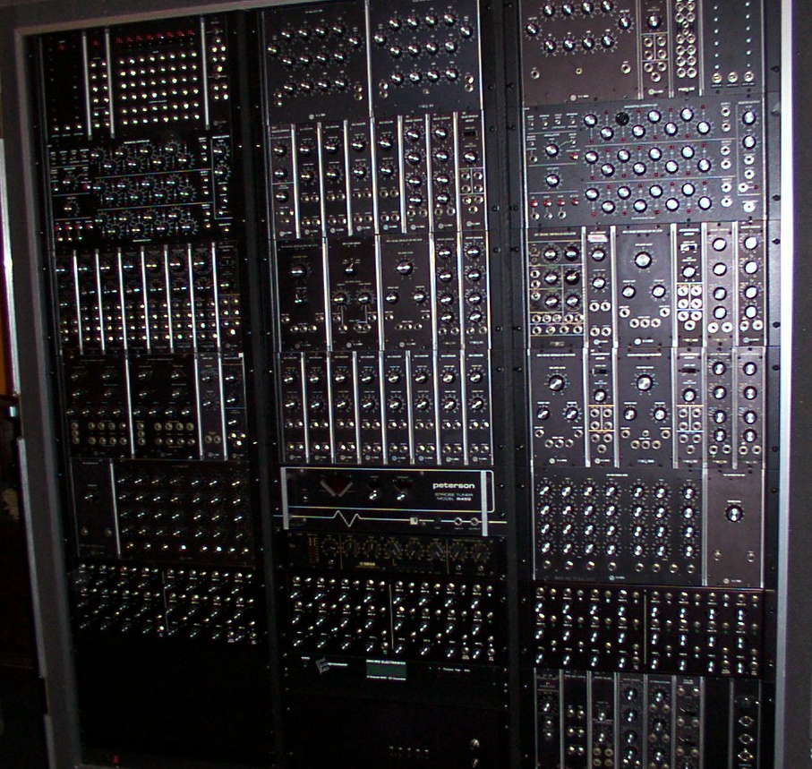 Giant triple-wide rack vintage Moog, Synthesizer.com, and custom designed modules for Erik Norlander